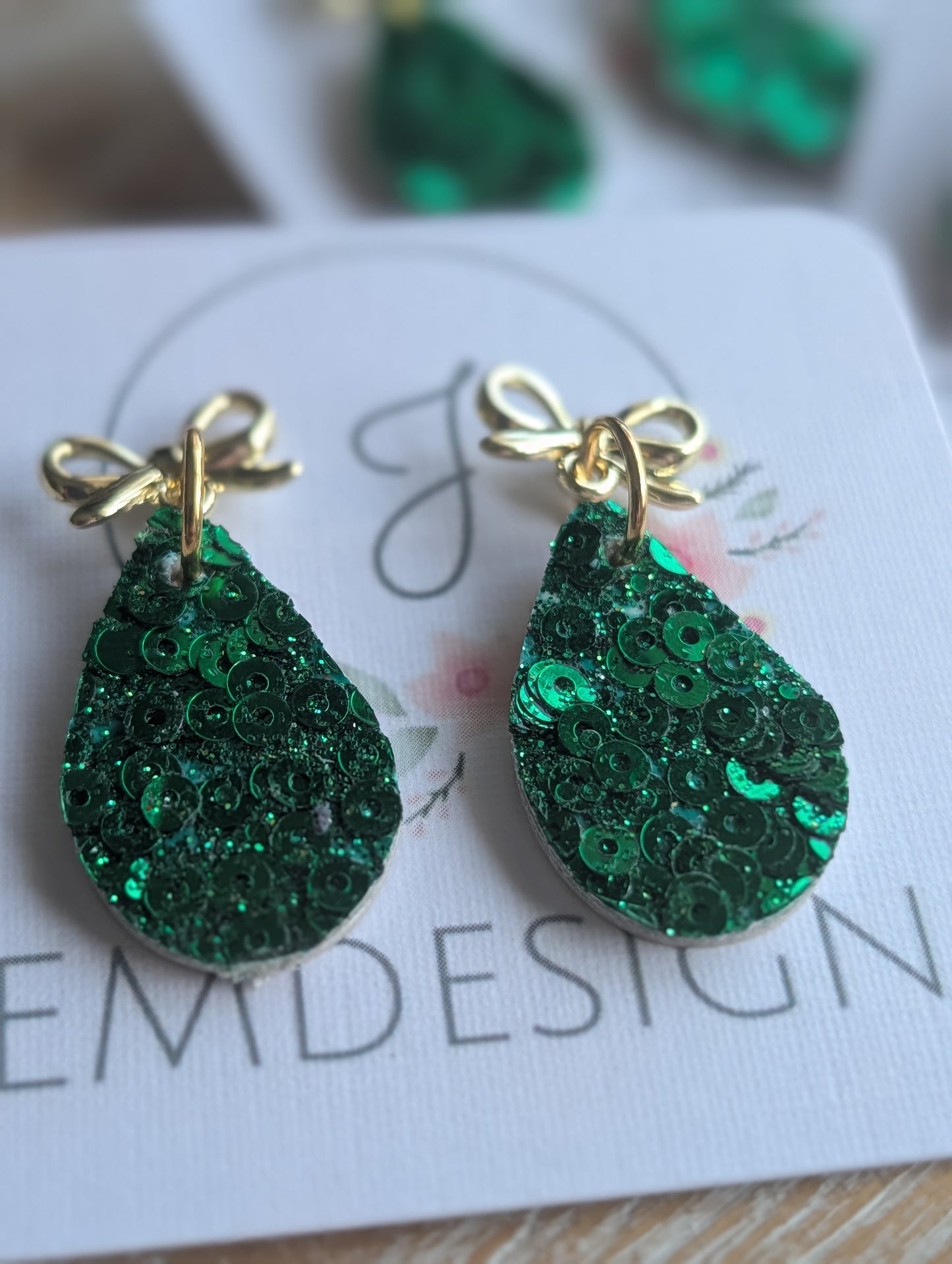 Green Sequin Teardrop Earrings