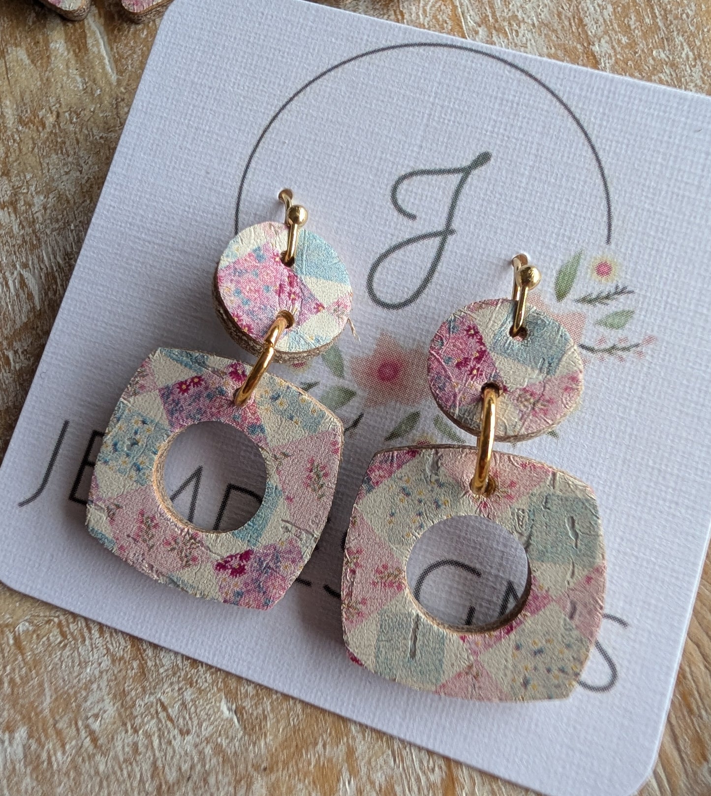 Patchwork Bow Cork Earrings