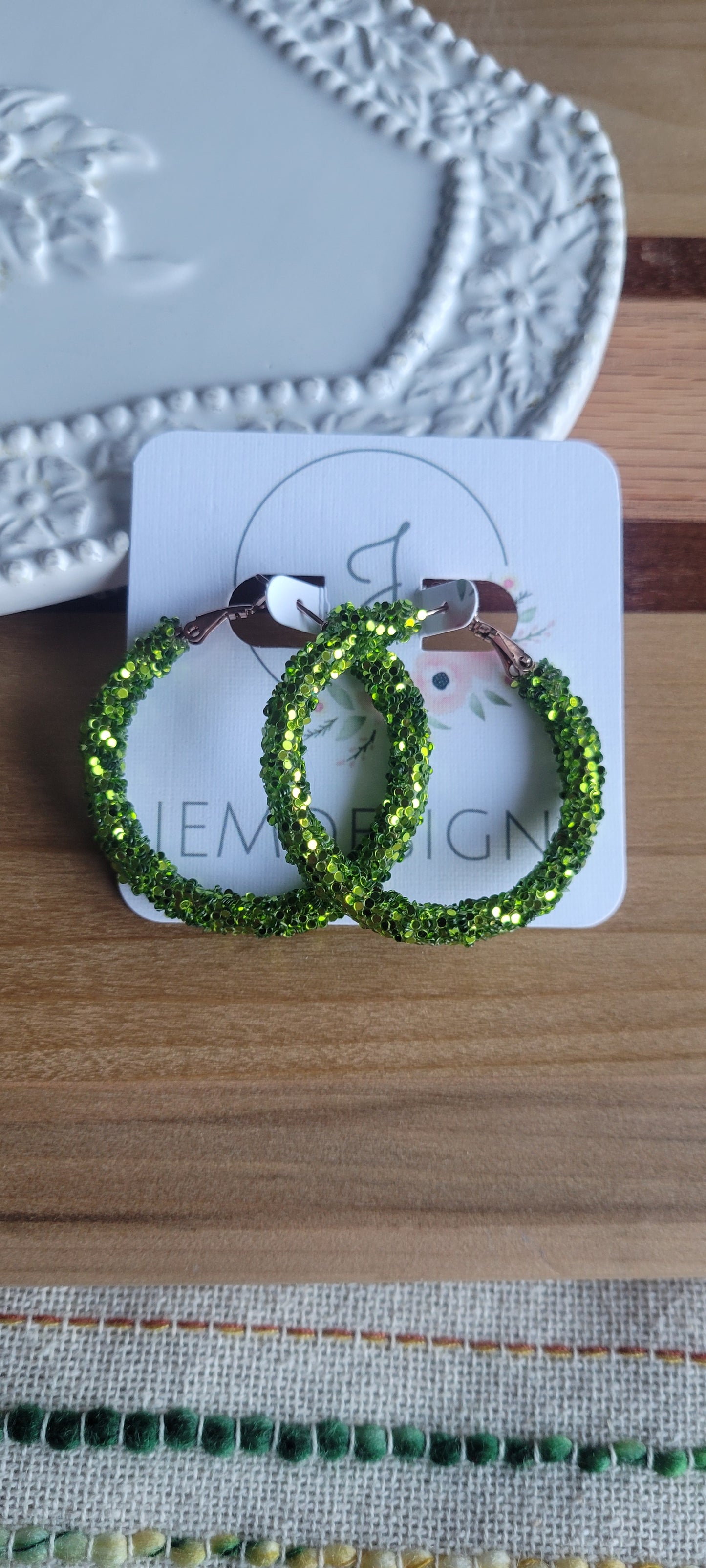 Dazzling Green Glitter Hoop Earrings