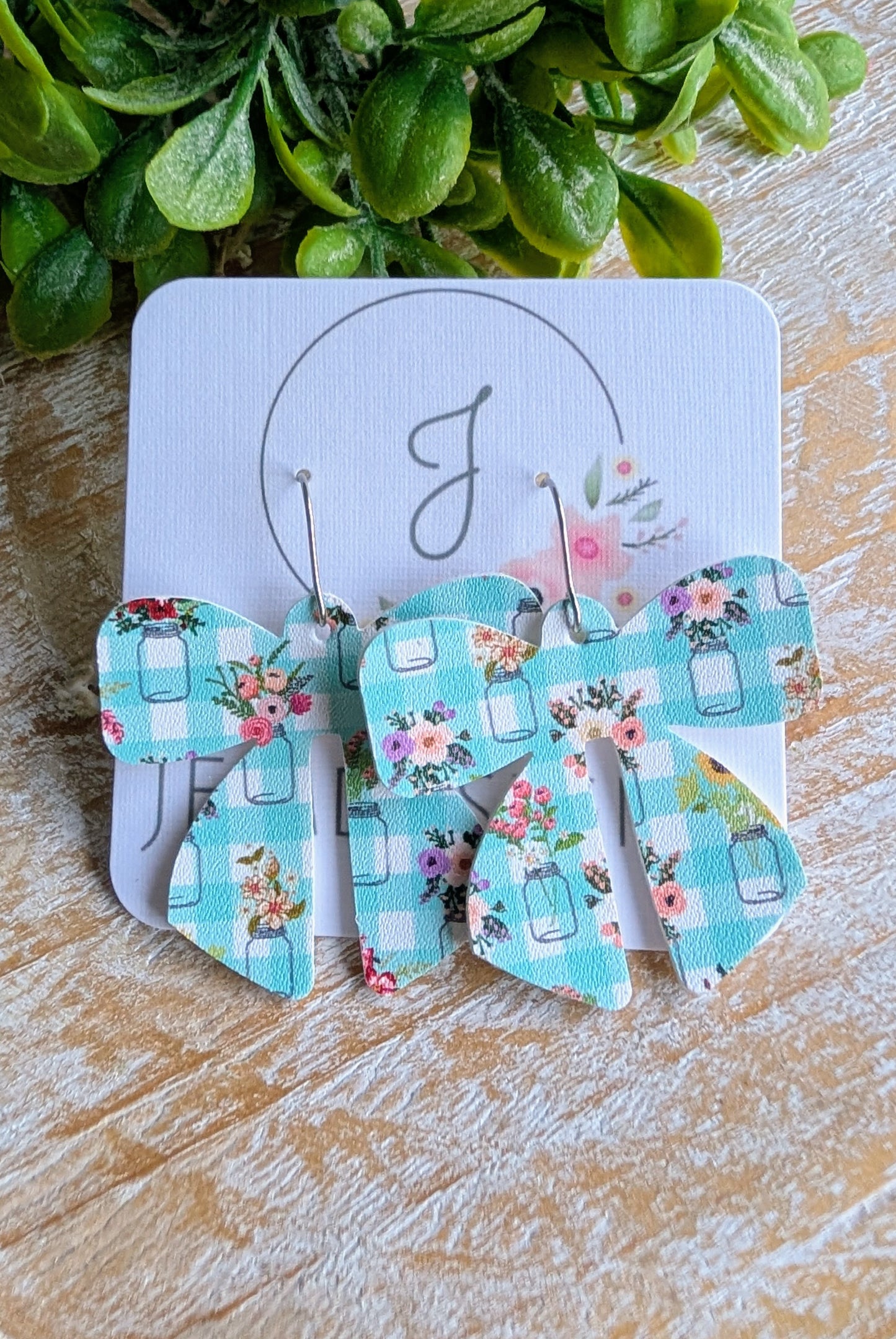 Gingham Mason Jar Bow Earrings