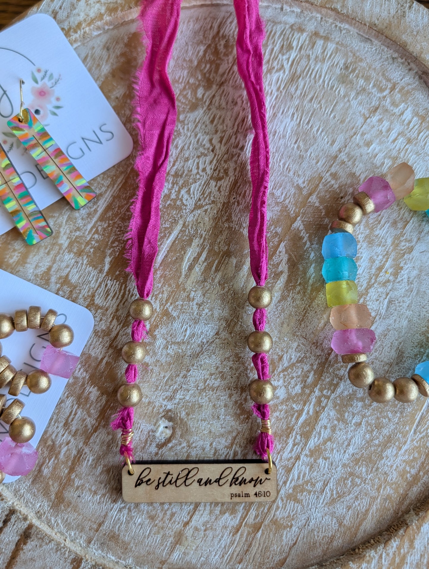 Hand-Painted Wood Cross Bar Earrings