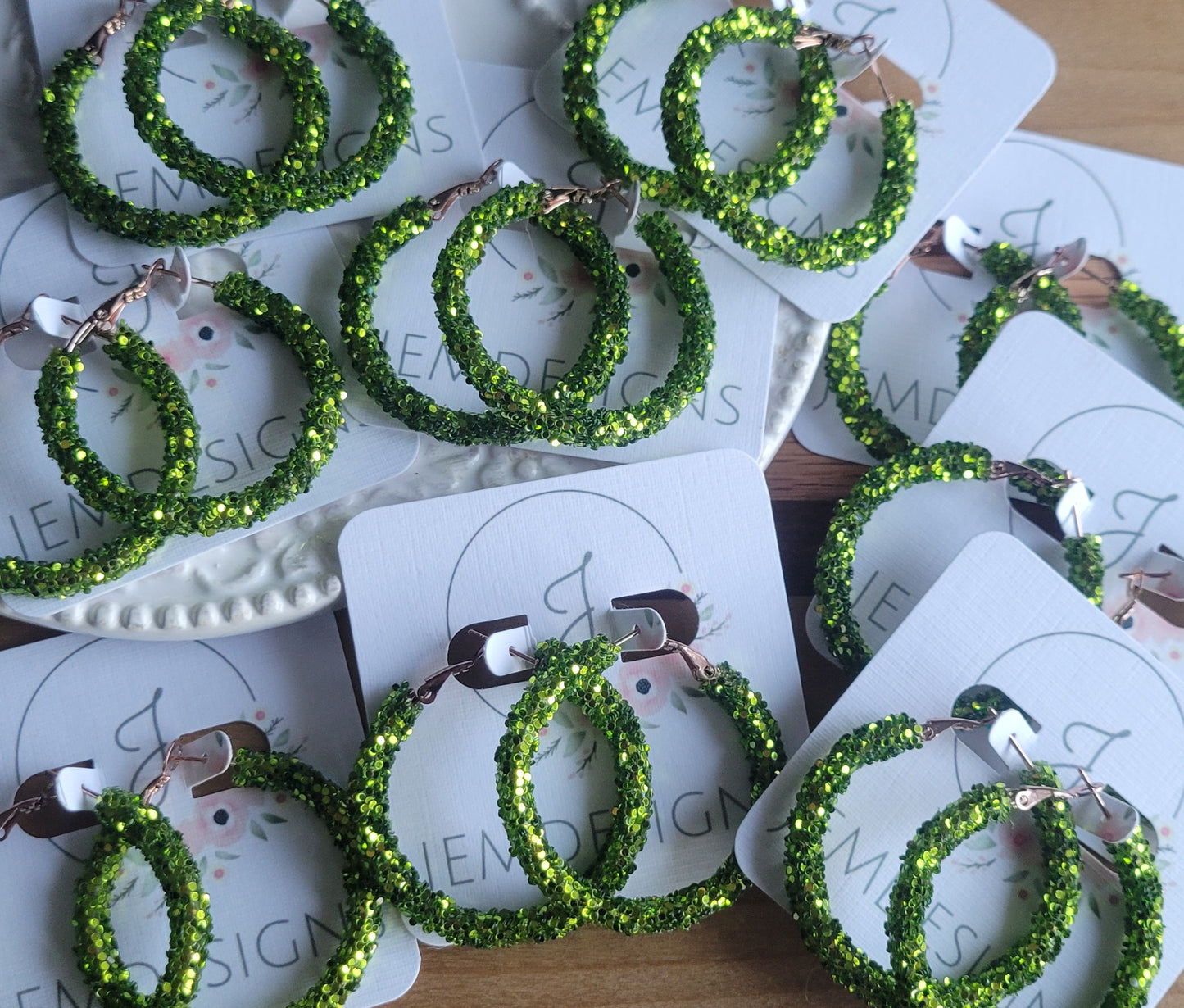 Dazzling Green Glitter Hoop Earrings