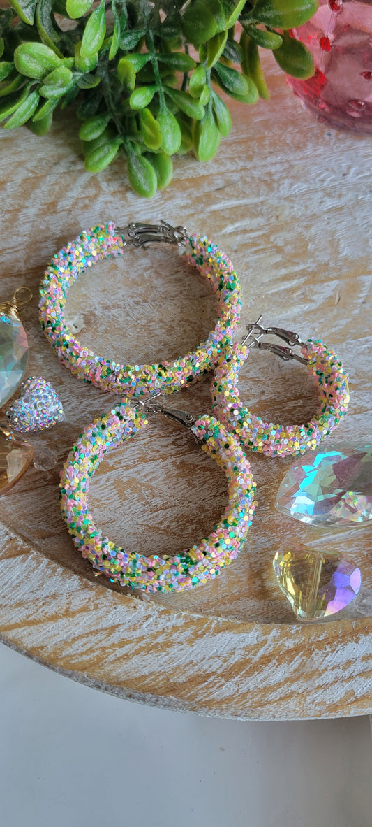 Spring Glitter Hoop Earrings