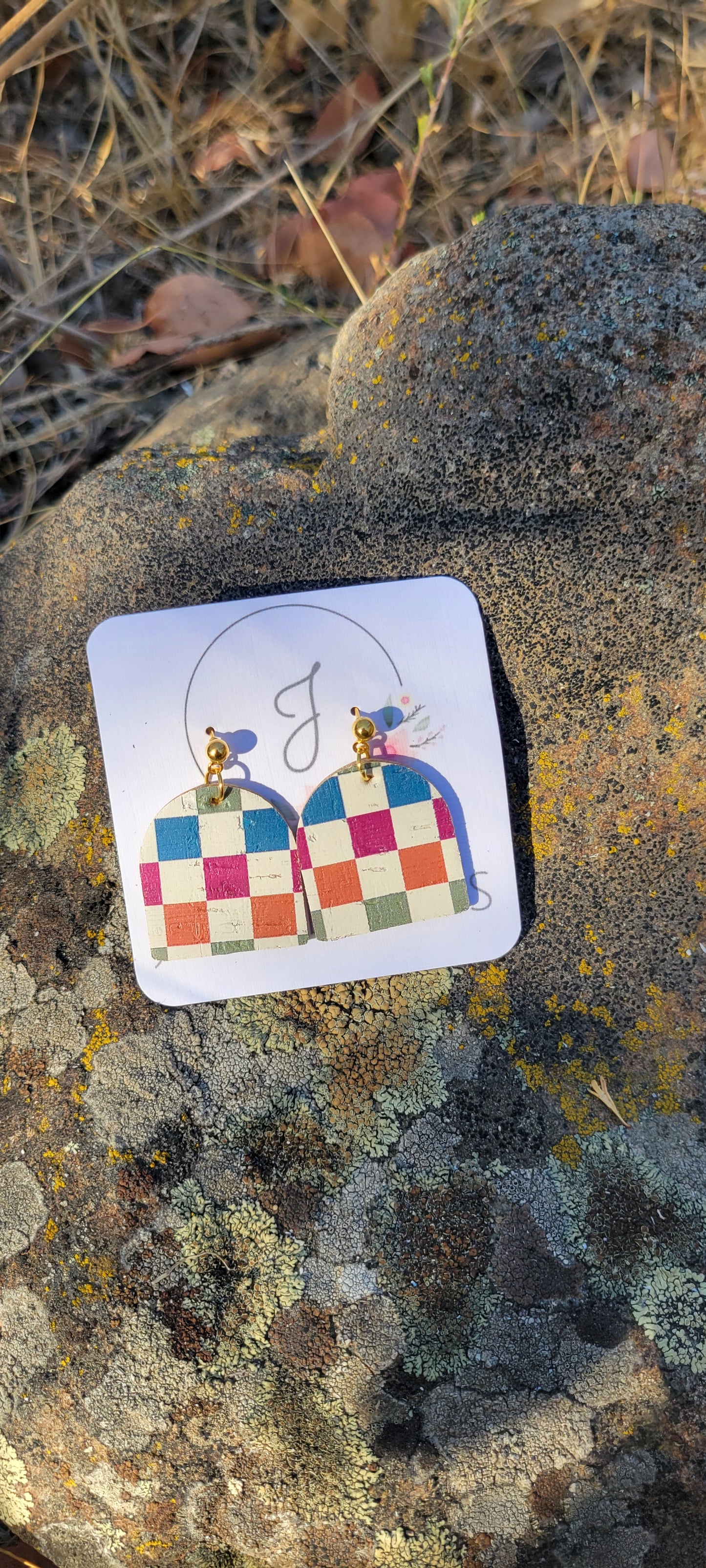 Autumn Checkered Cork Earrings