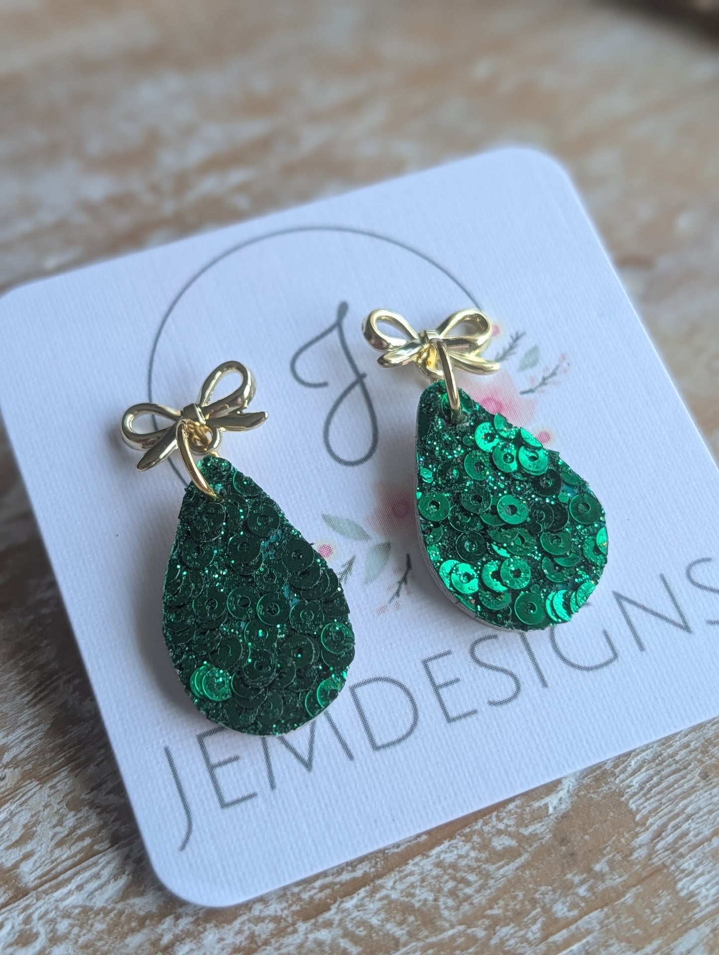 Green Sequin Teardrop Earrings