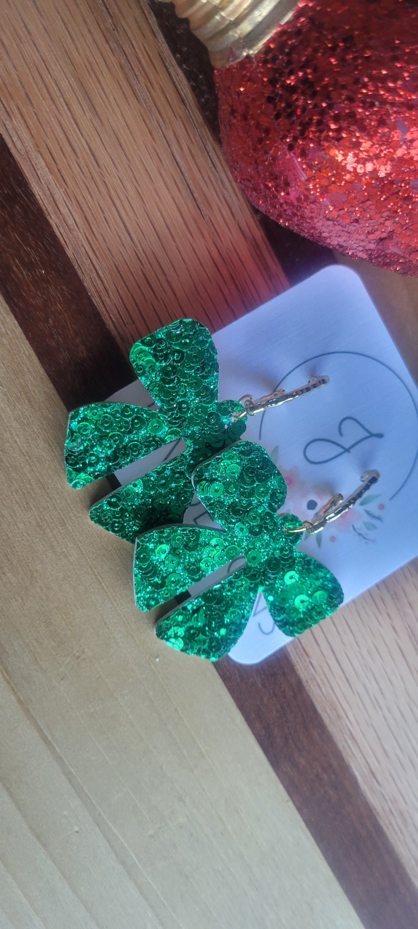Green Sequin Bow Earrings