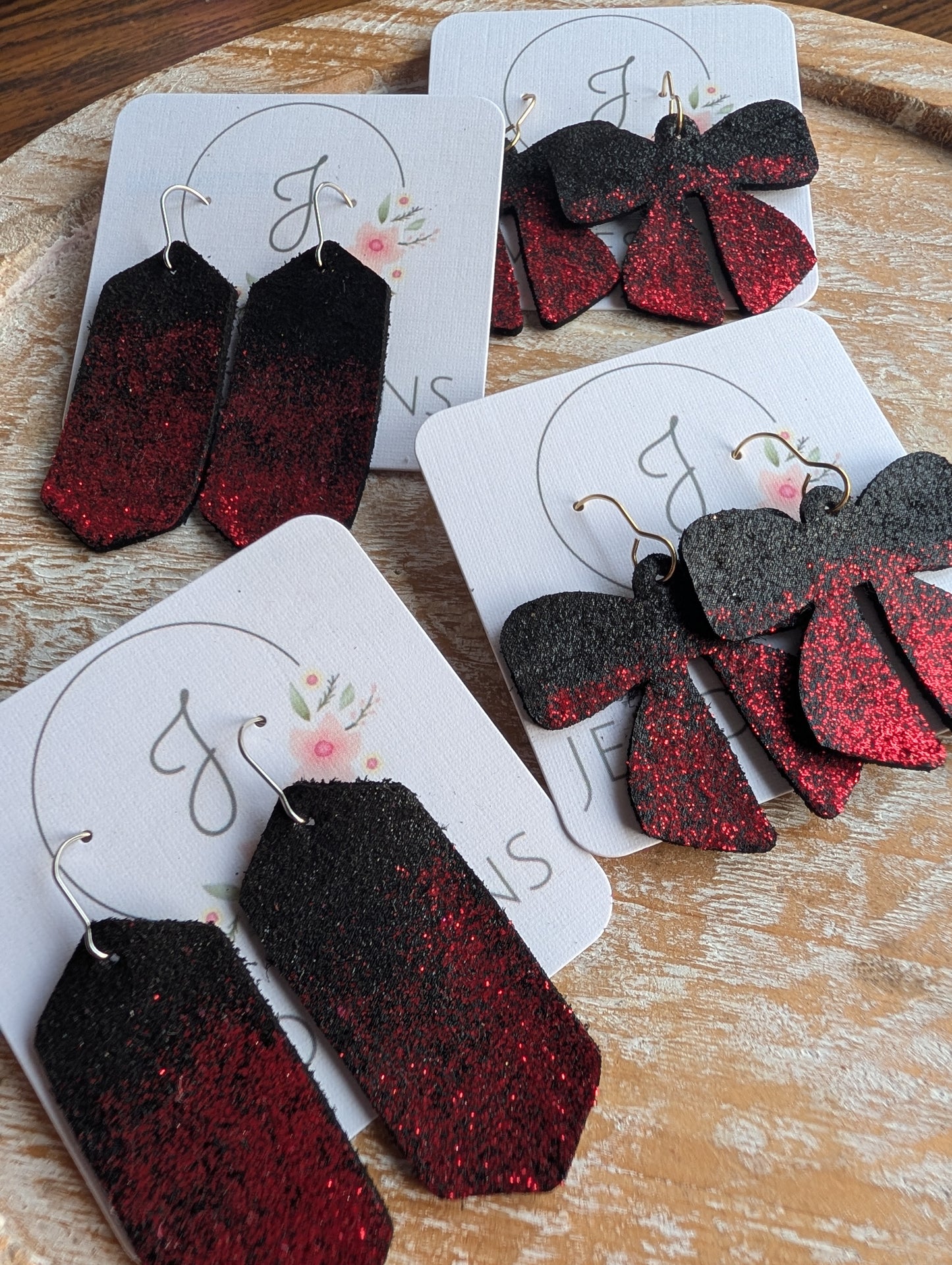 Black and Red Glitter Earrings