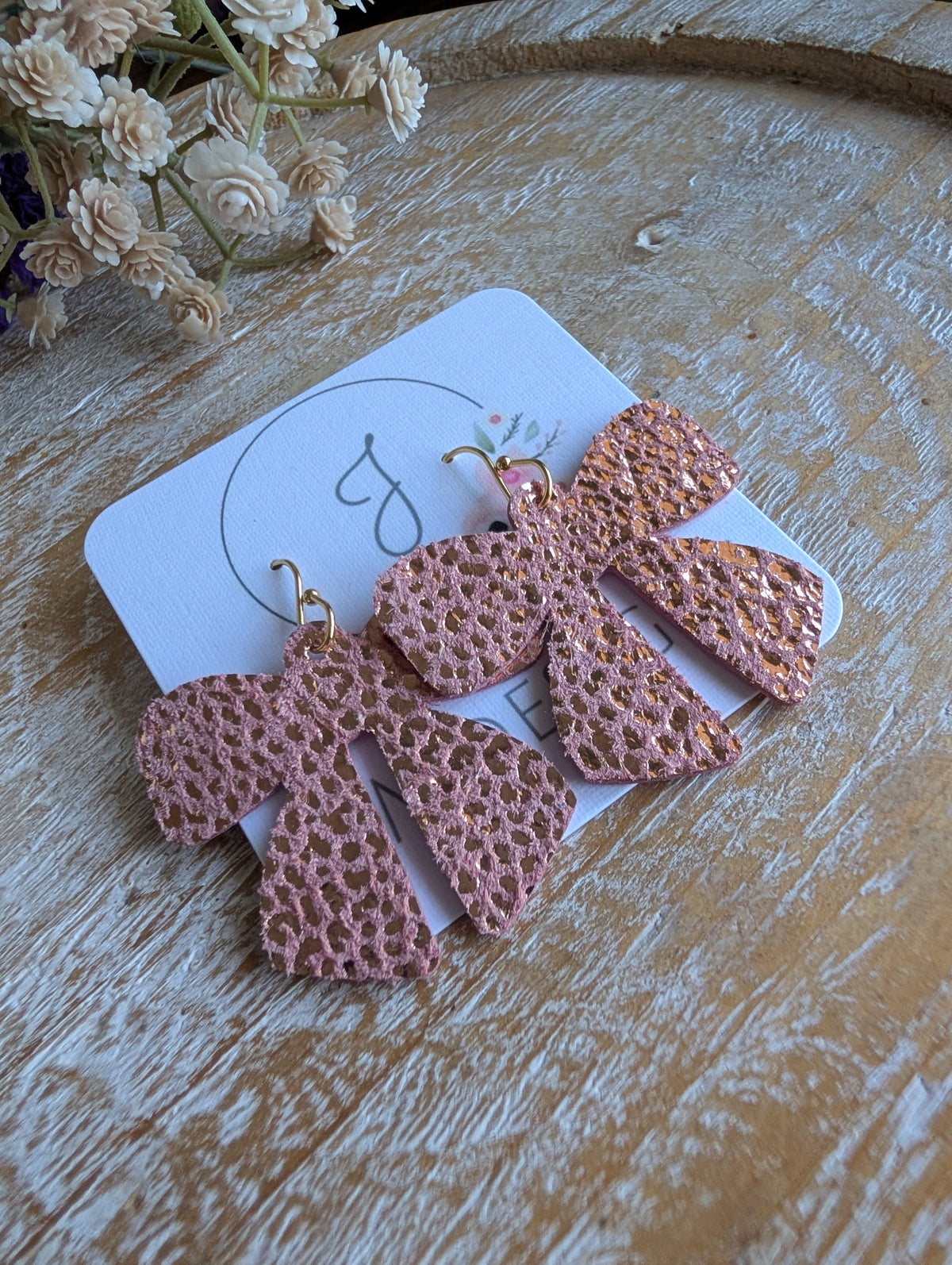 Pink Cheetah Bow Earrings