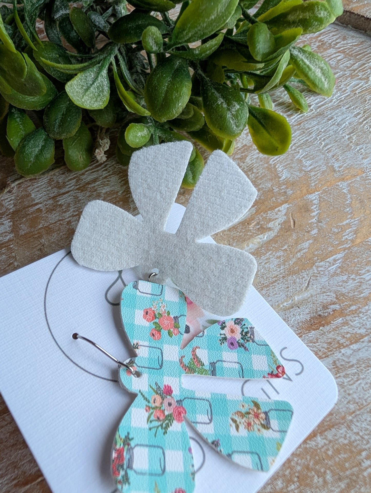 Gingham Mason Jar Bow Earrings