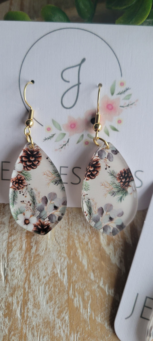 Winter Pinecone Acrylic Earrings