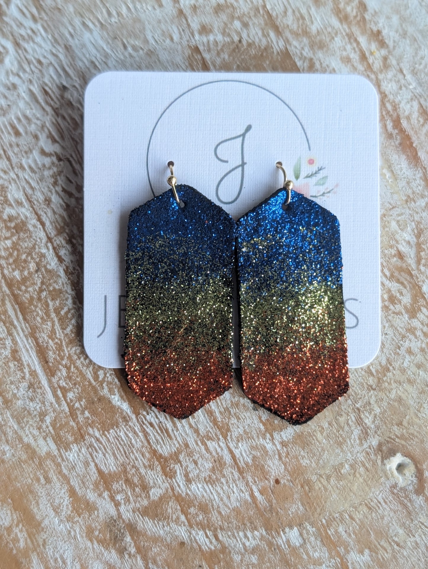 Blue, Green and Orange Glitter Earrings
