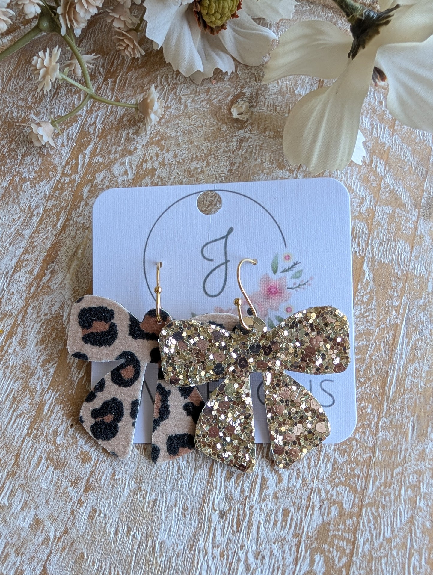 Reversible Leopard and Gold Glitter Earrings
