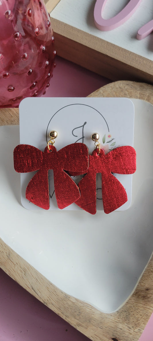 Big Red Bow Ribbon Earrings