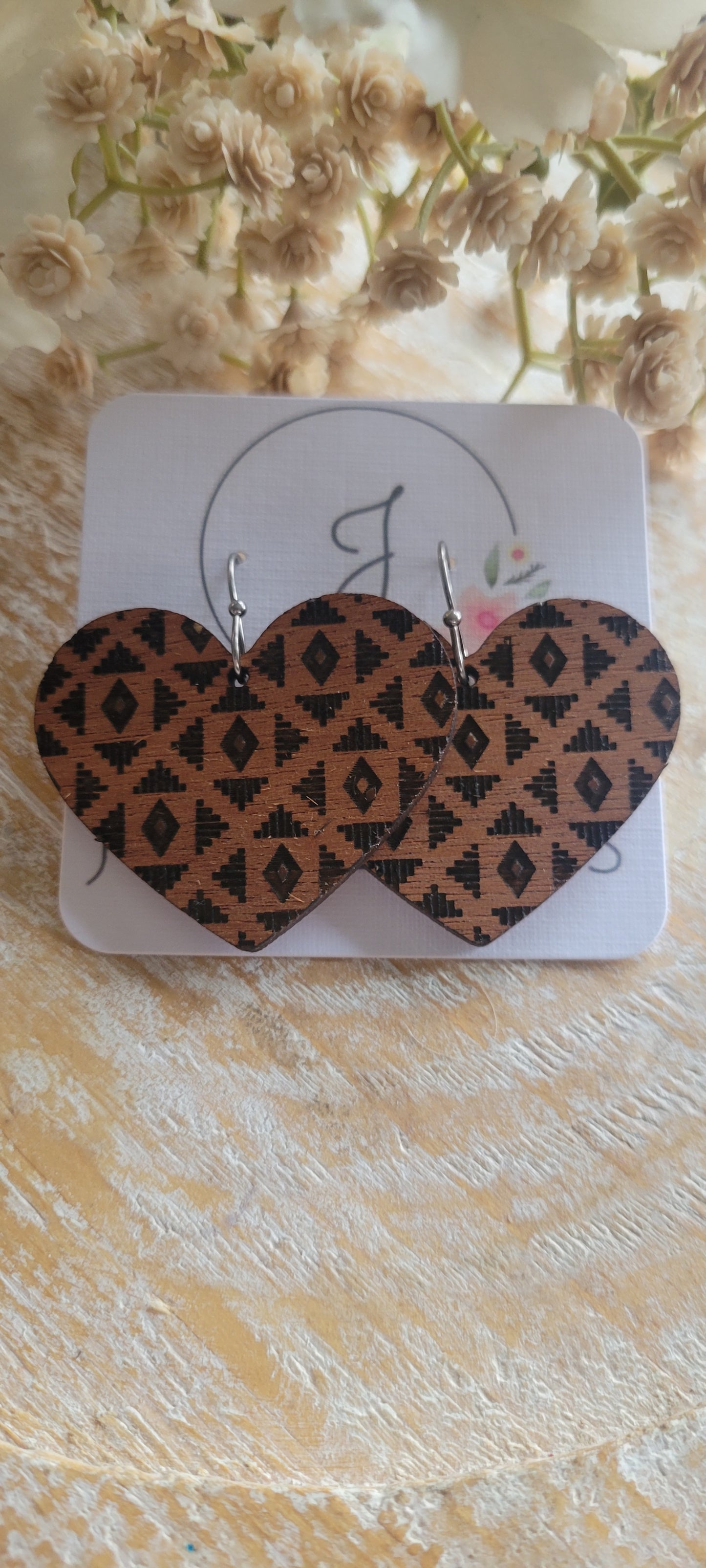 Wood Heart Earrings