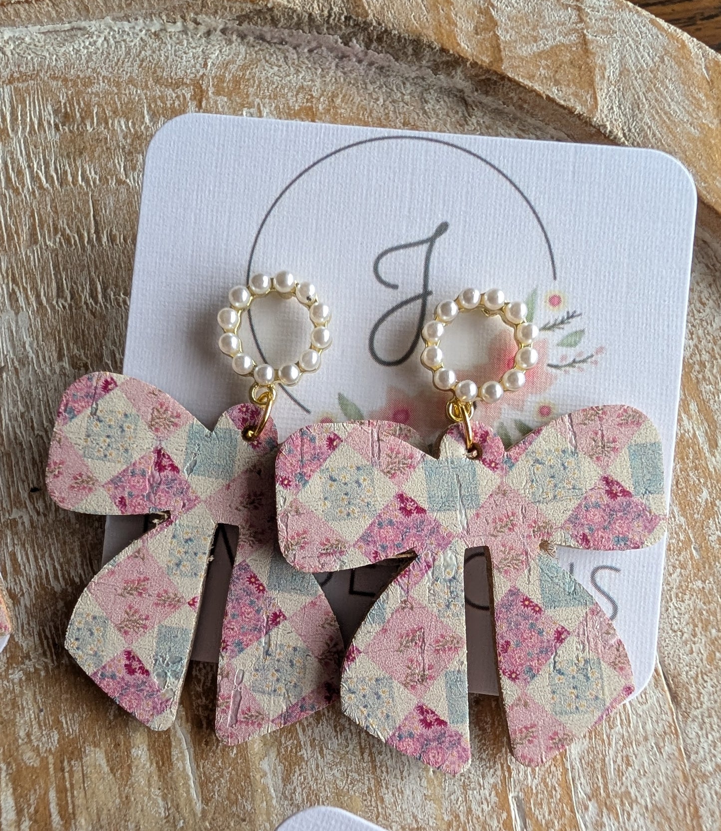 Patchwork Bow Cork Earrings
