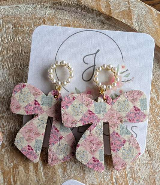 Patchwork Bow Cork Earrings