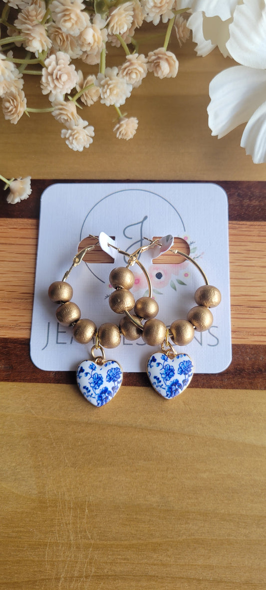 Blue Charm Hoop Earrings