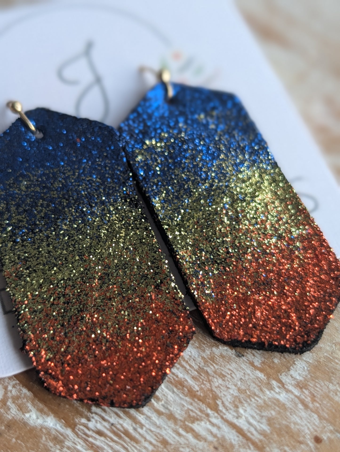 Blue, Green and Orange Glitter Earrings