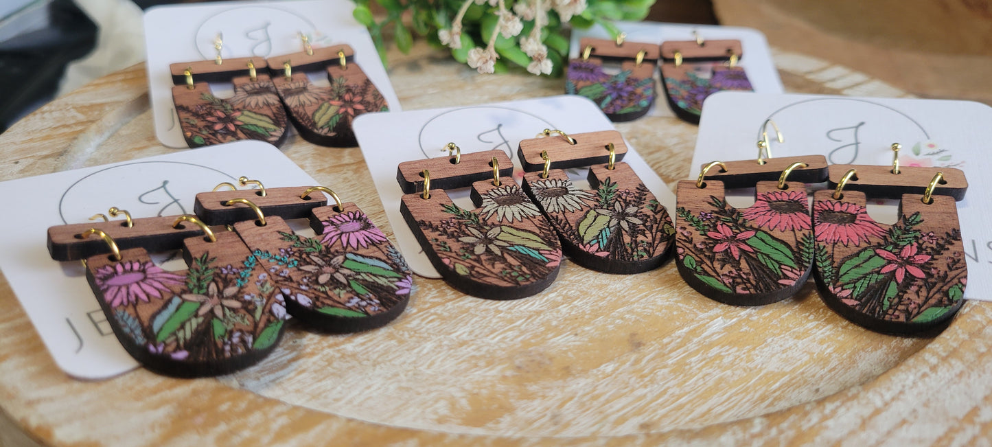 Floral Wood Earrings