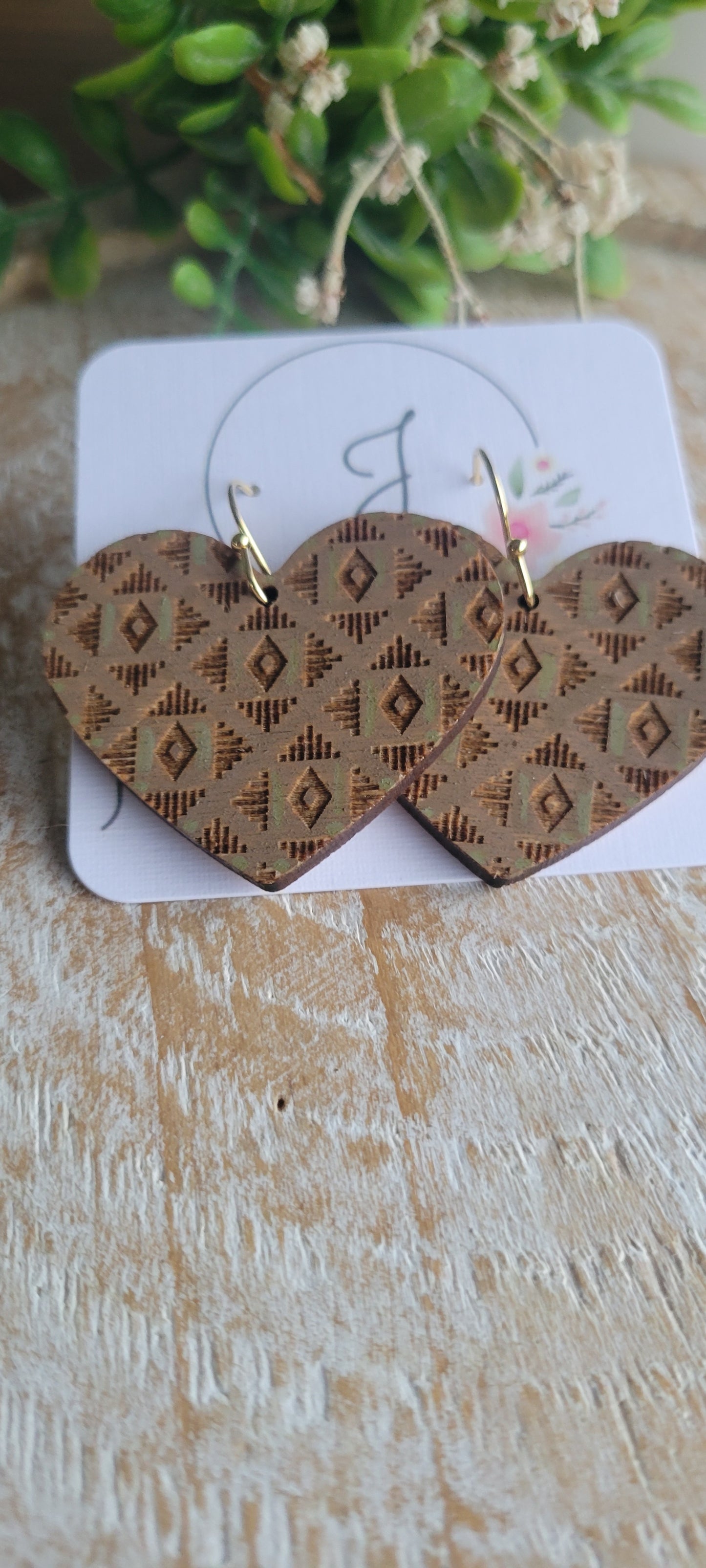 Hand Painted Wood Heart Earrings