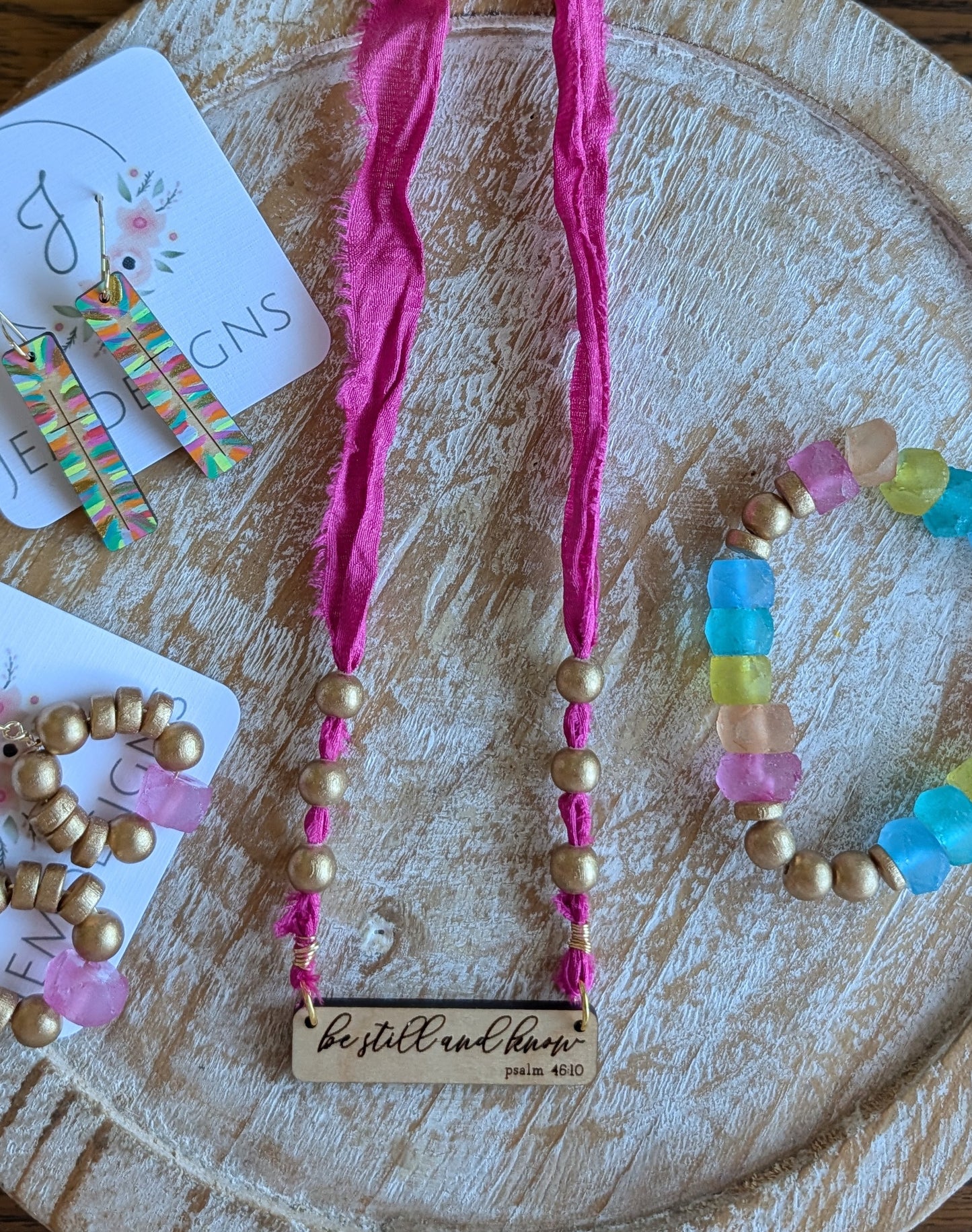 Hand-Painted Wood Cross Bar Earrings