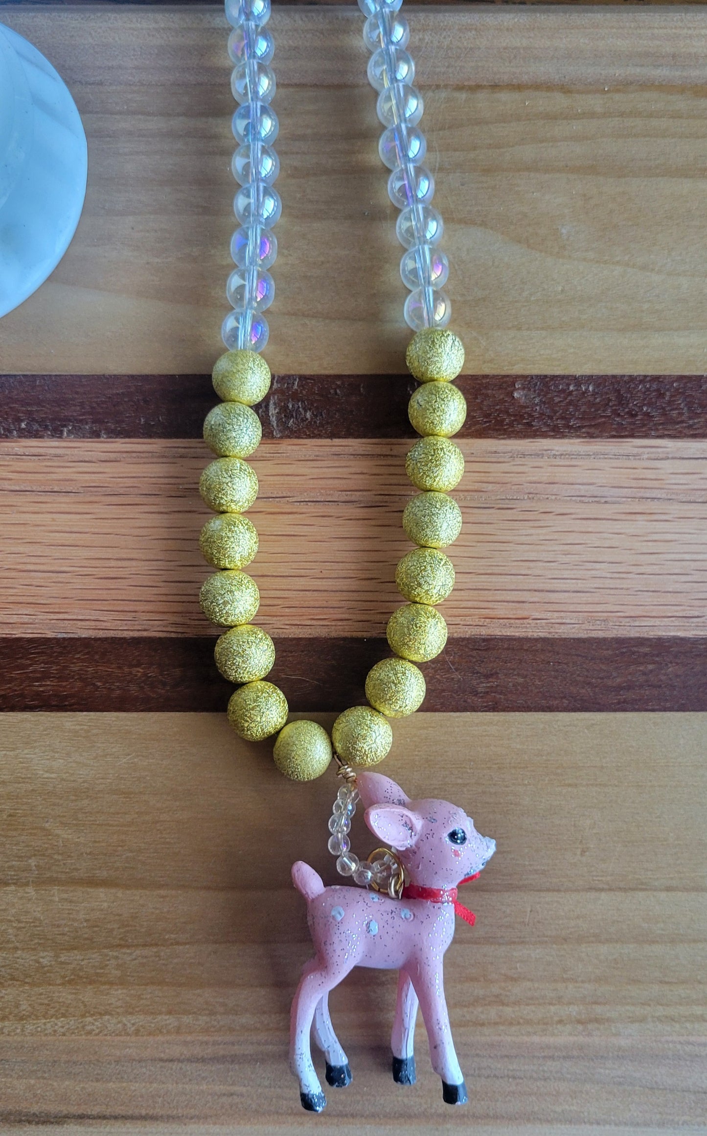 Iridescent Beaded Deer Necklace
