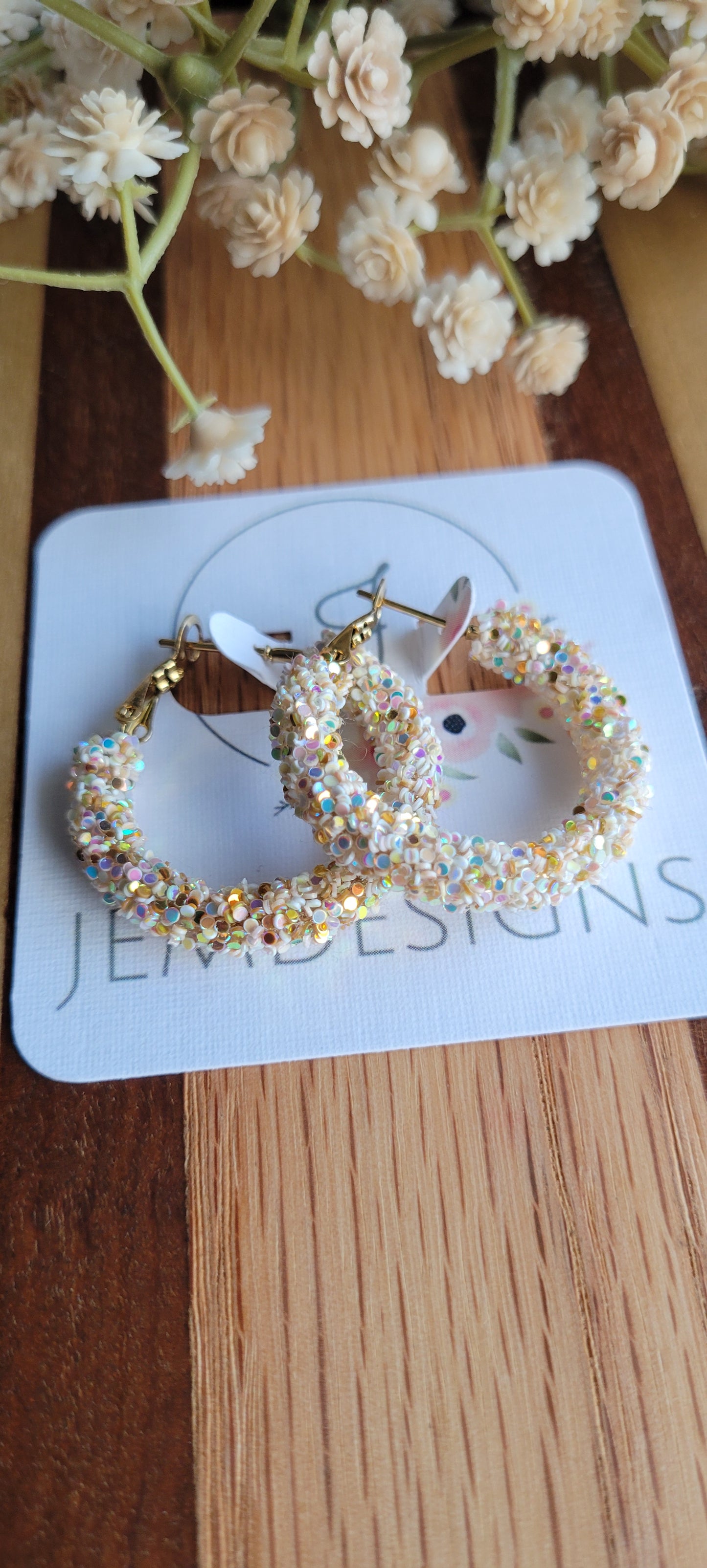 Toasted Marshmallow Glitter Hoop Earrings