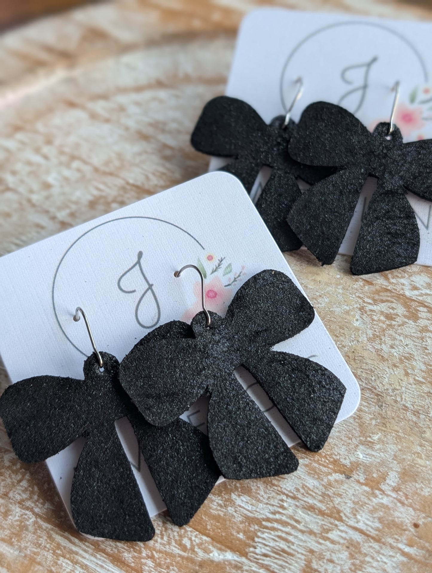 Black Shimmer Bow Earrings