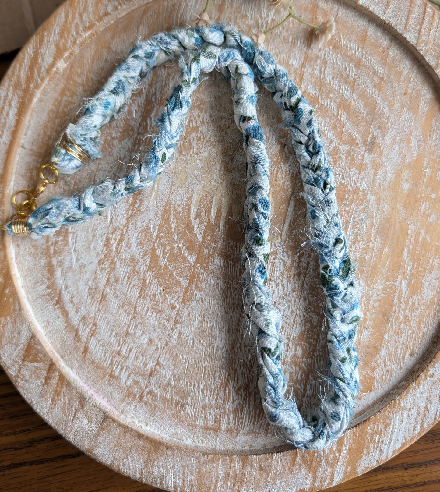 Blue Floral Braided Fabric Necklace