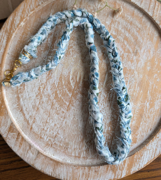 Blue Floral Braided Fabric Necklace