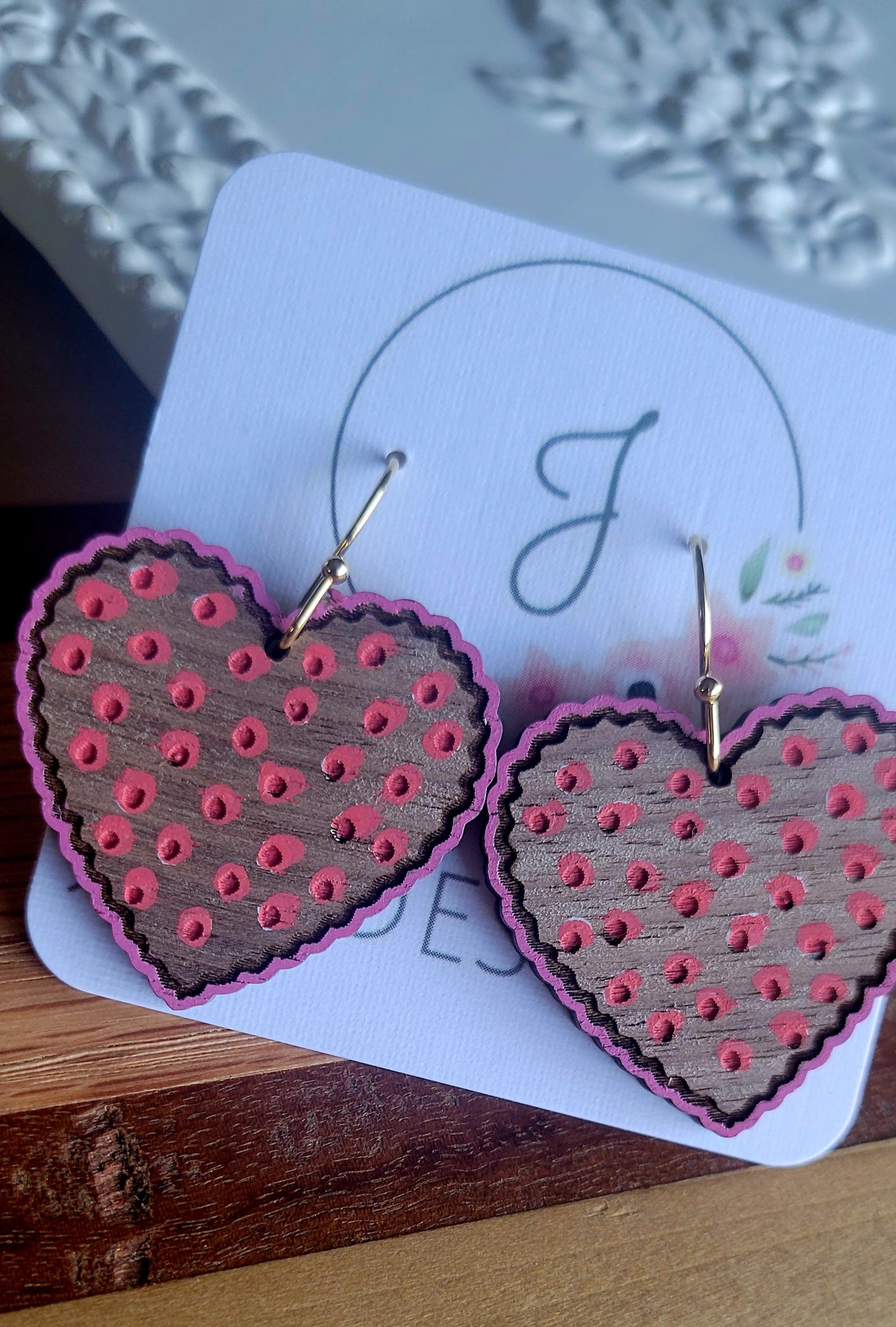 Wood Heart Earrings