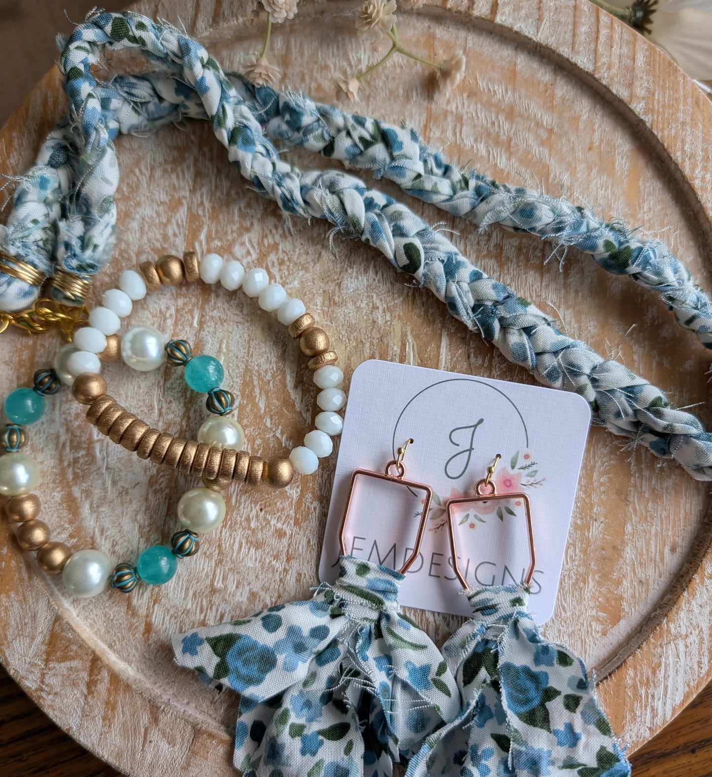 Blue Floral Braided Fabric Necklace