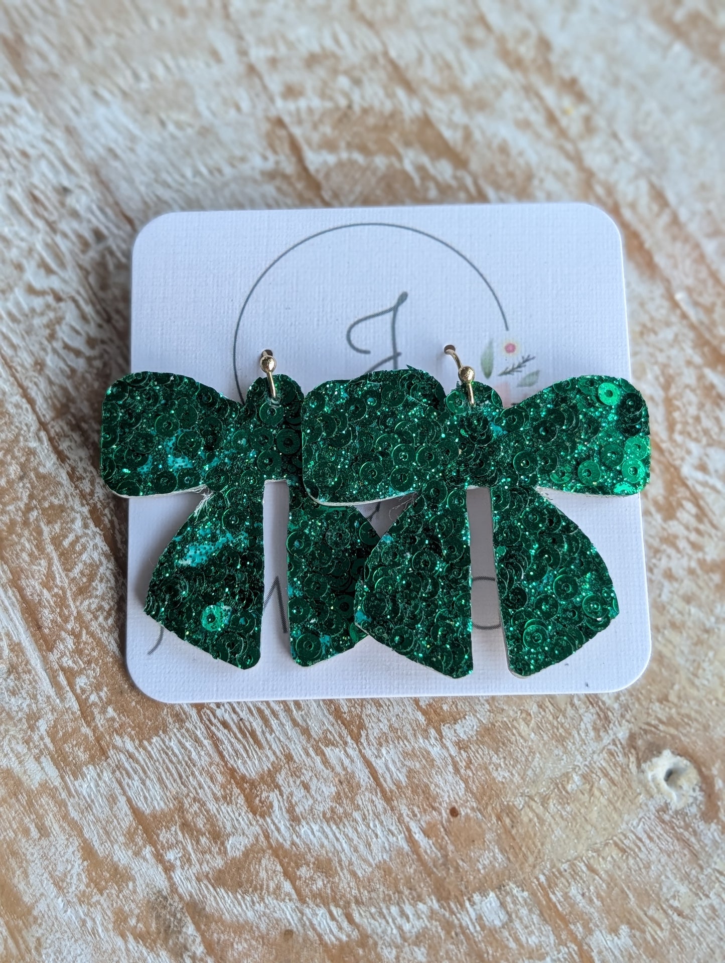 Green Sequin Bow Earrings