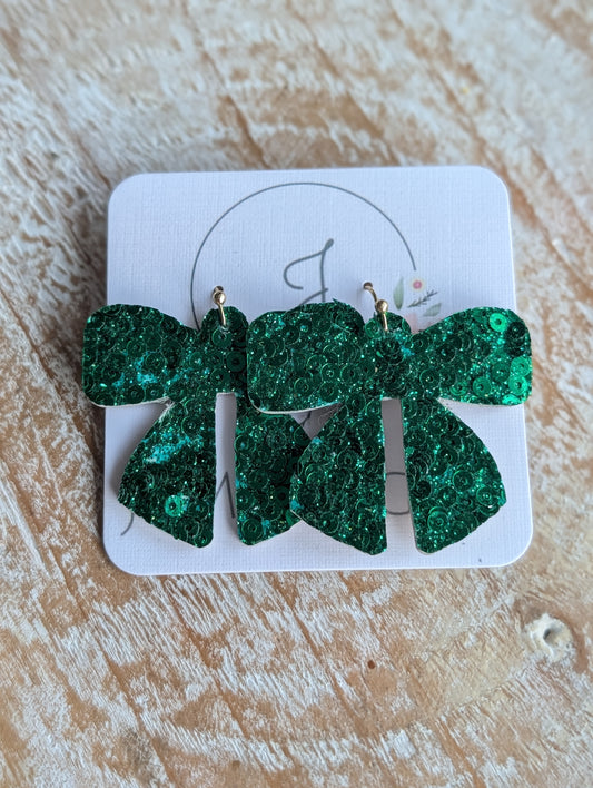 Green Sequin Bow Earrings