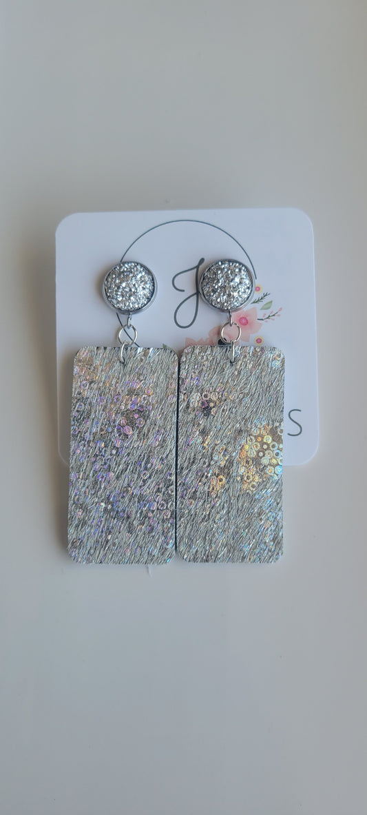 Silver Stardust Leather Earrings