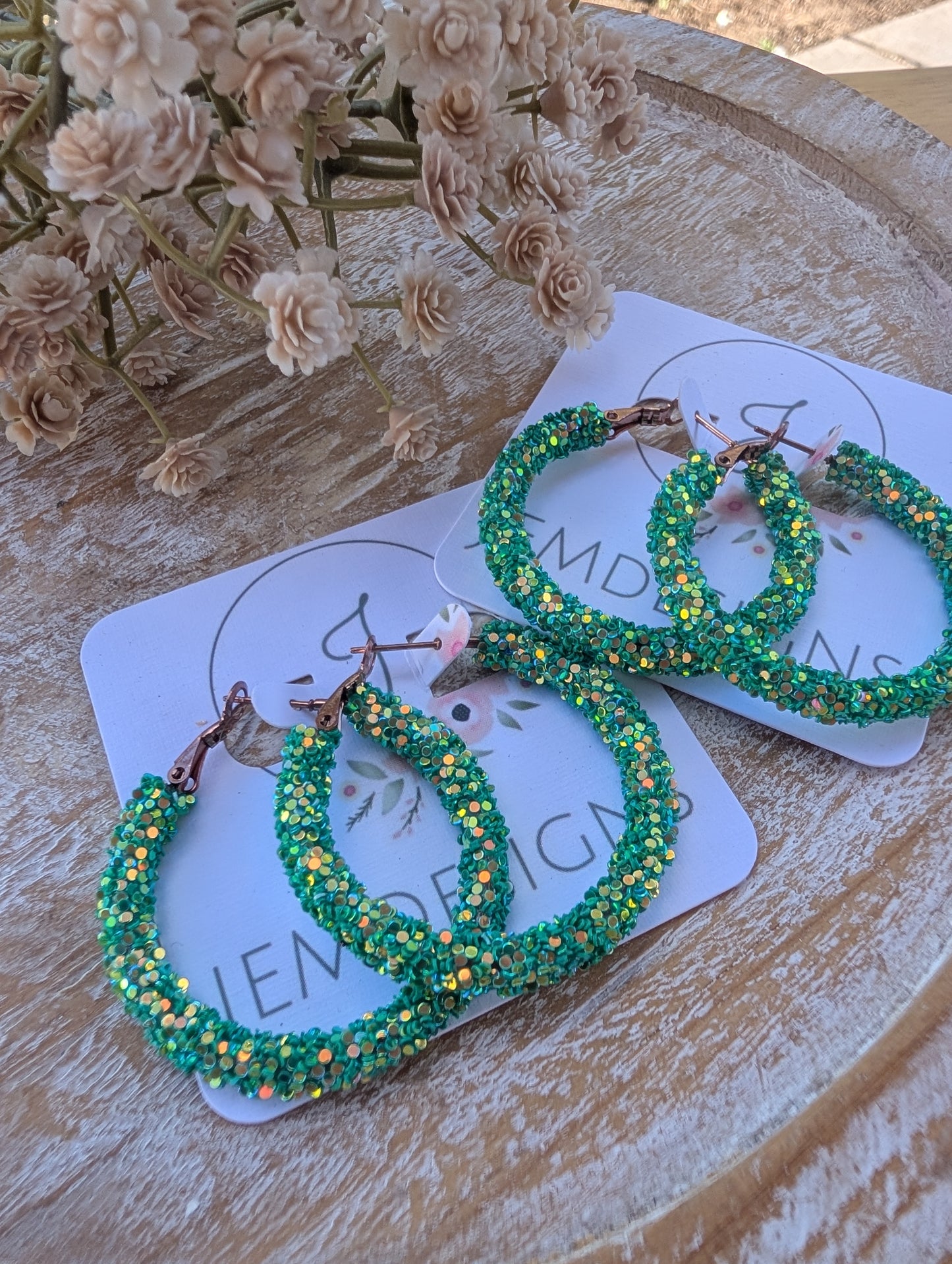 Meadow Green Glitter Hoop Earrings