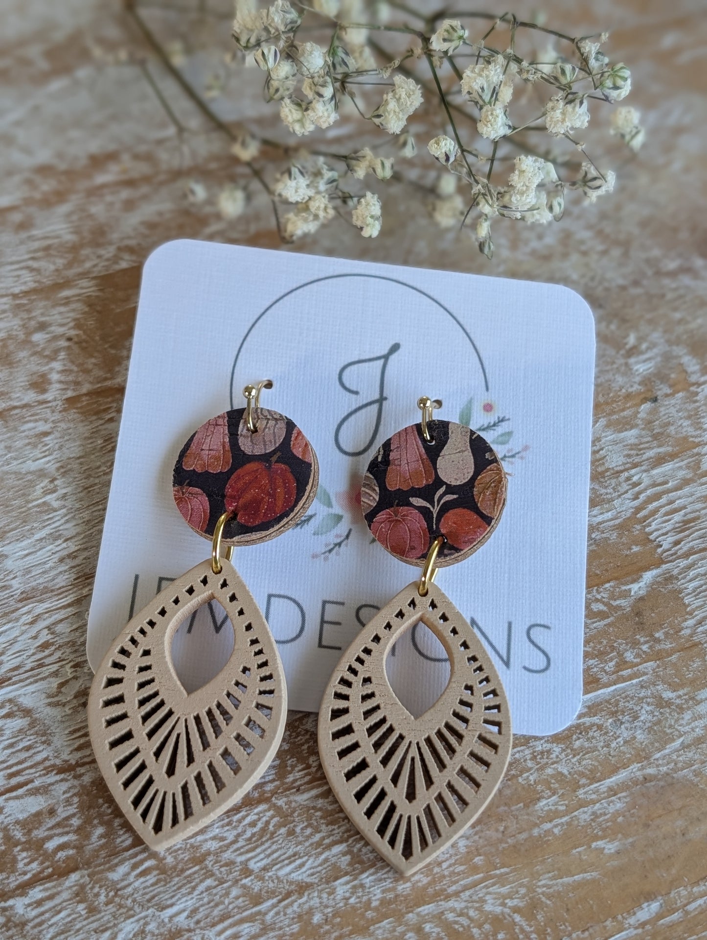 Pumpkin Wood Earrings