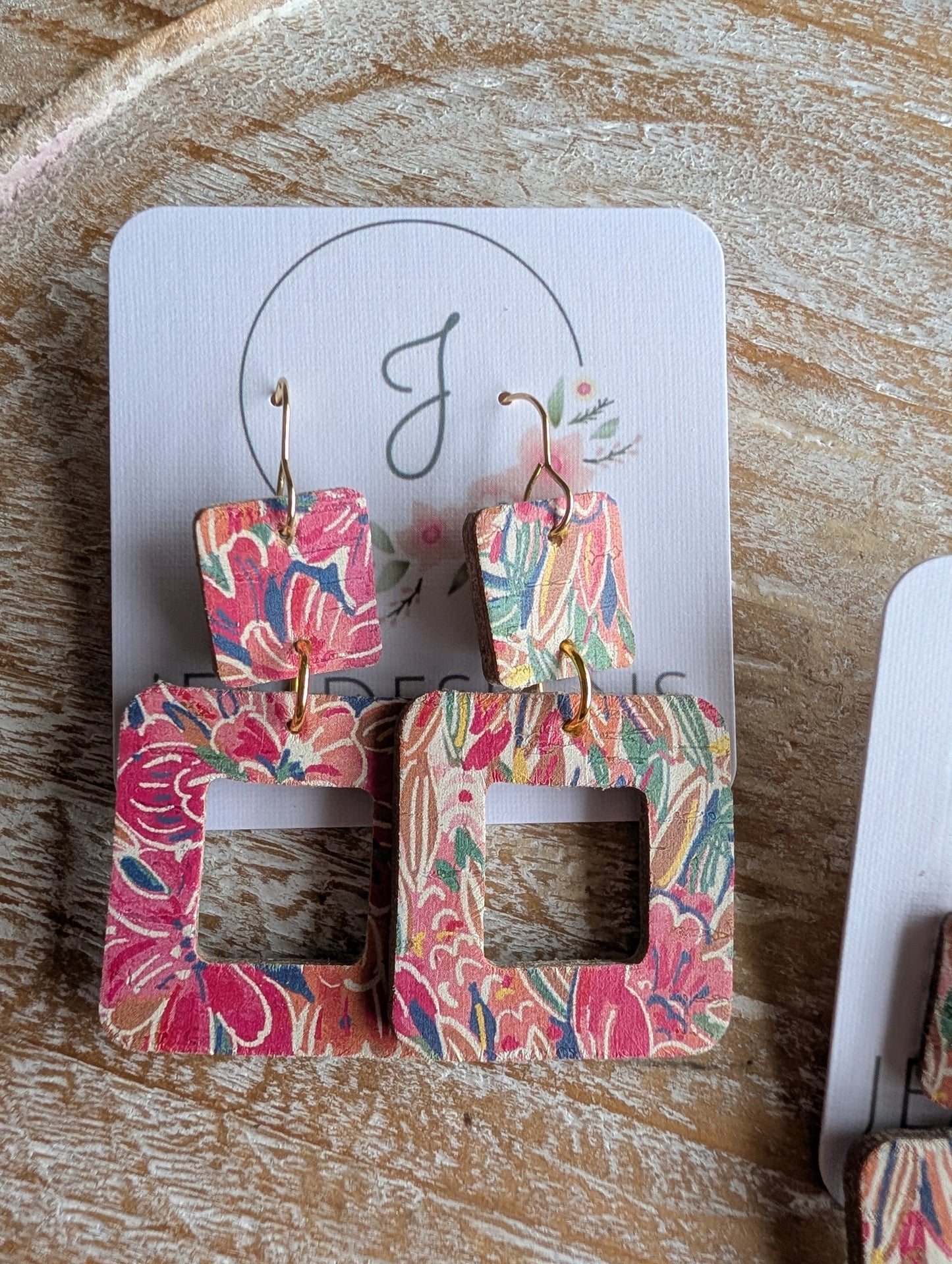 Tropical Floral Square Cork Earrings