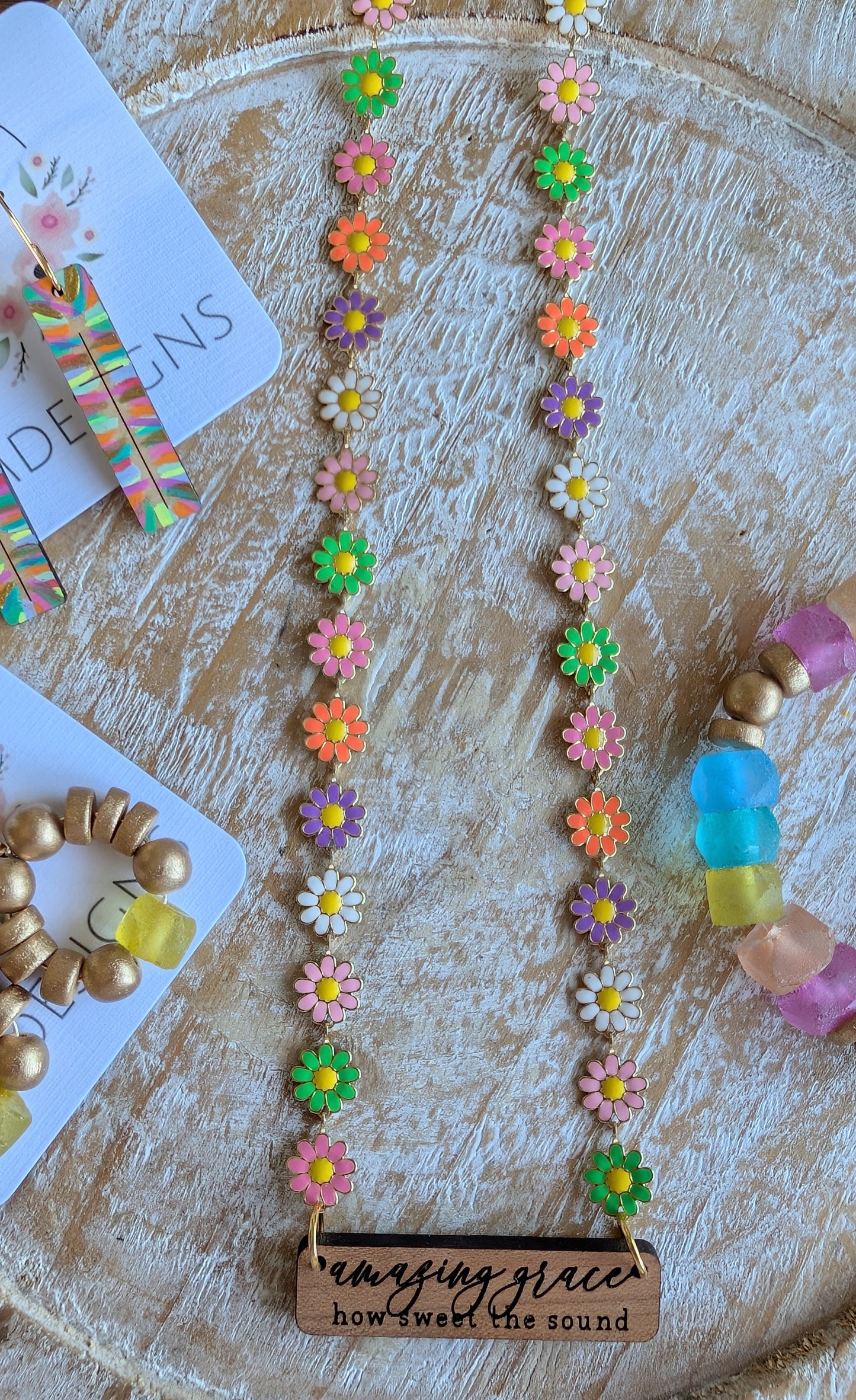 Hand-Painted Wood Cross Bar Earrings