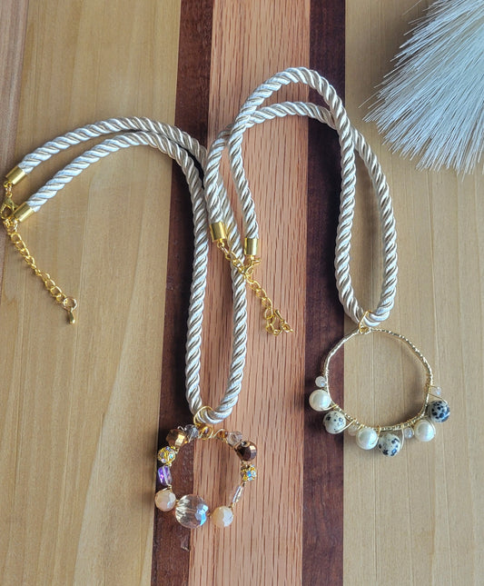 Beaded Pendant Satin Rope Necklace
