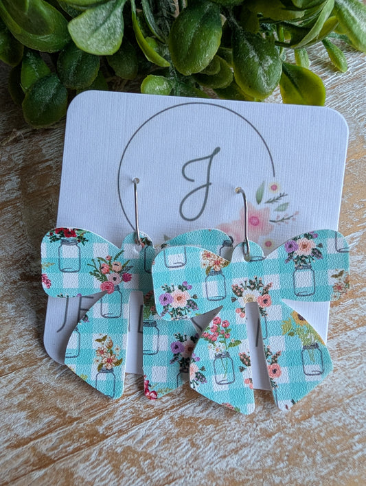 Gingham Mason Jar Bow Earrings