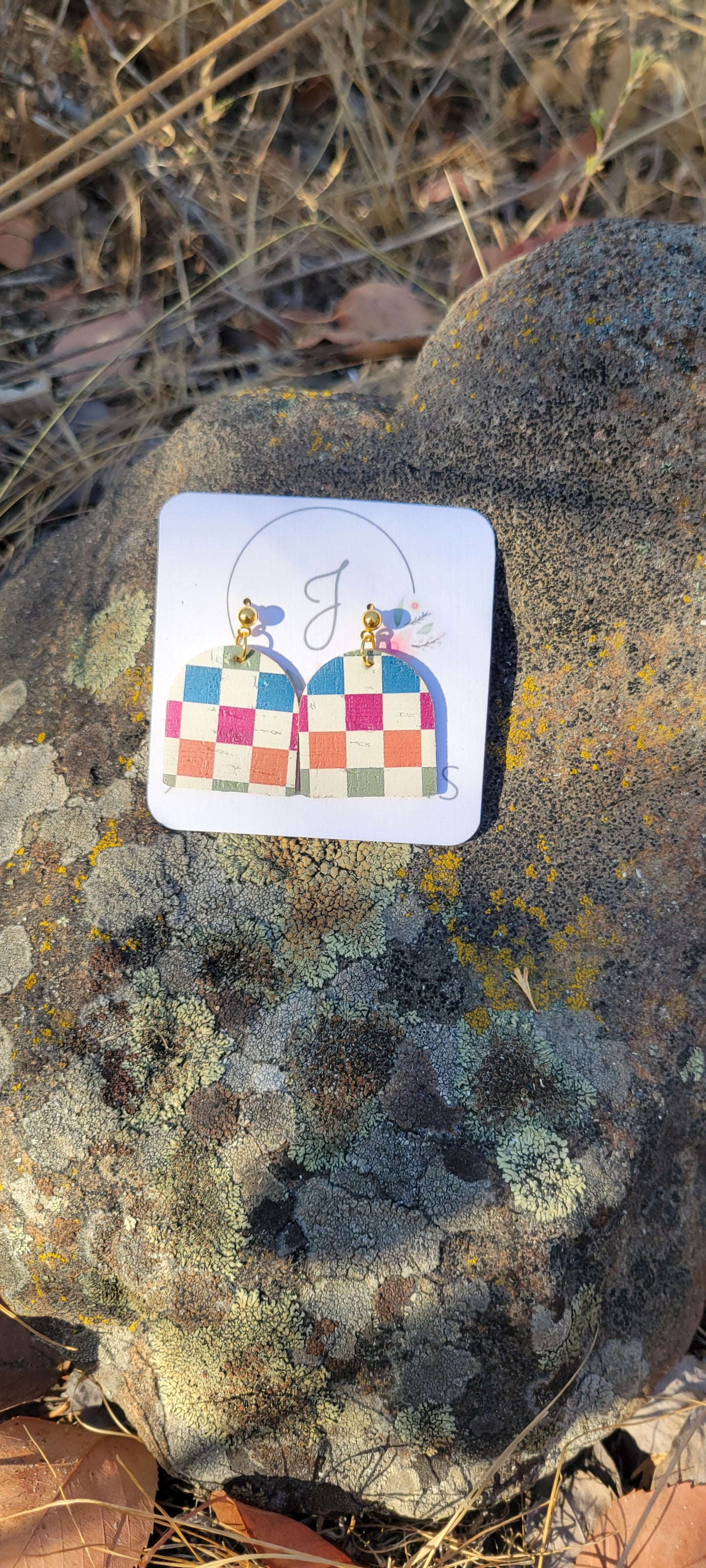 Autumn Checkered Cork Earrings