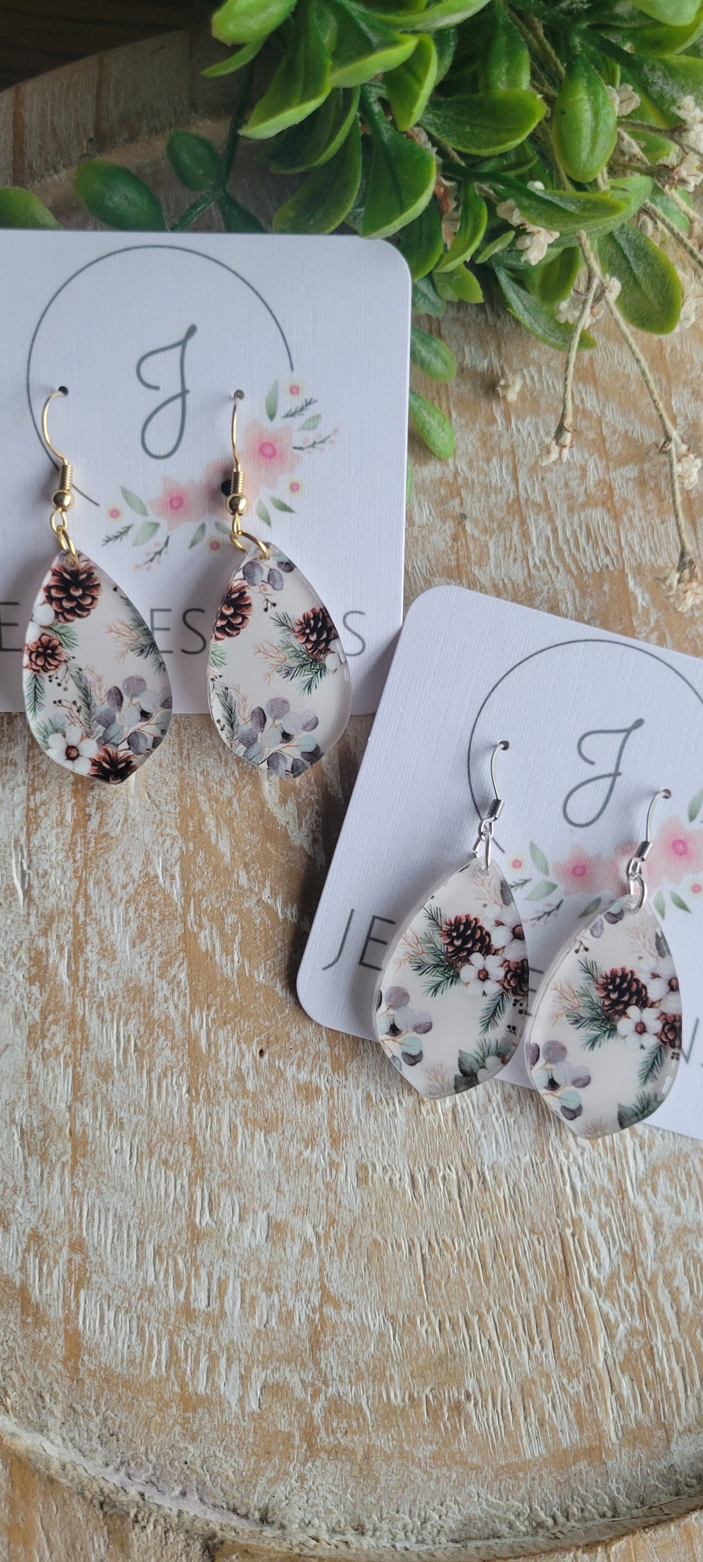 Winter Pinecone Acrylic Earrings