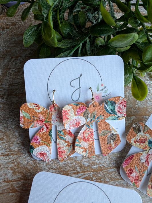 Mustard Floral Bow Earrings