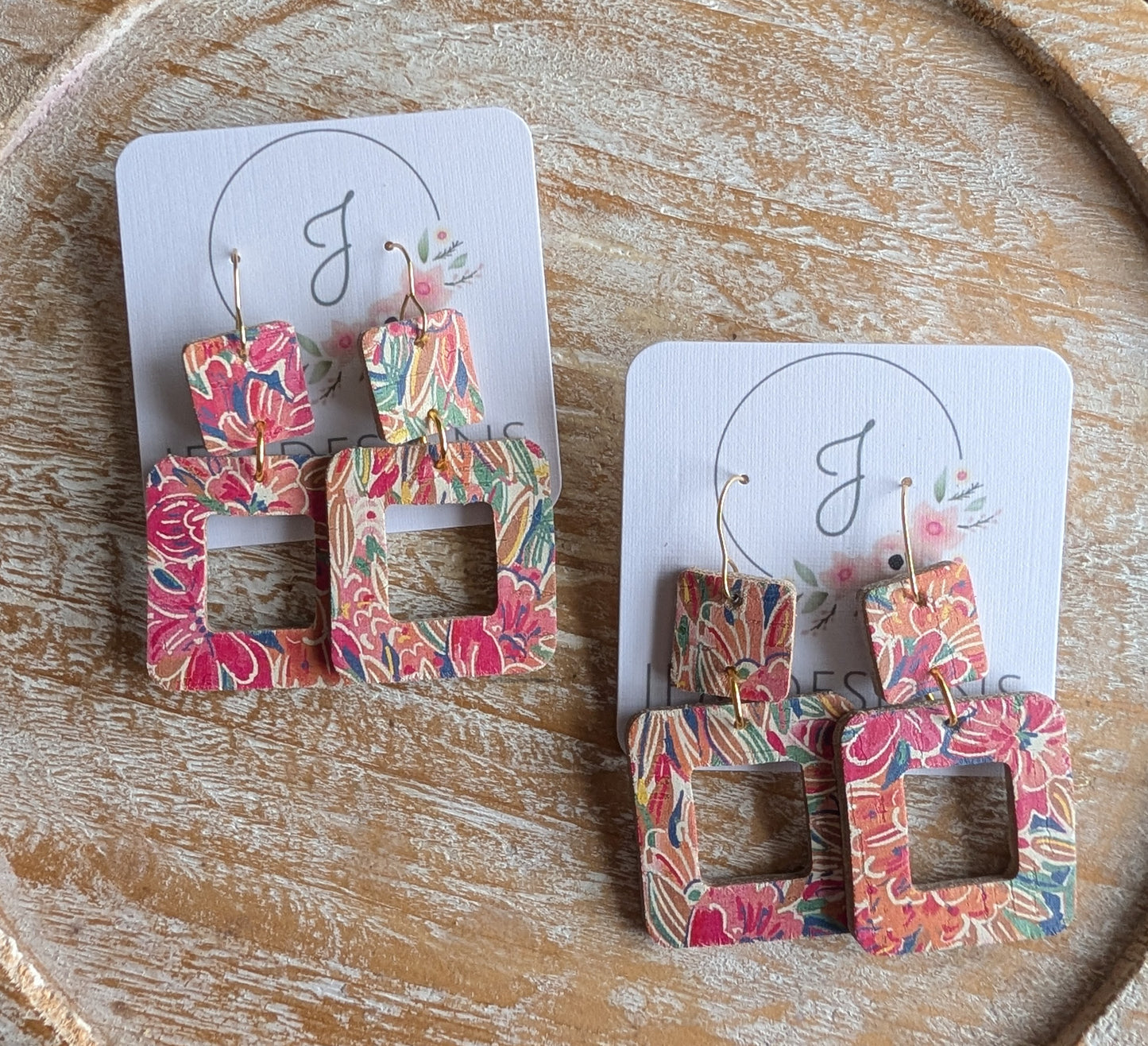 Tropical Floral Square Cork Earrings