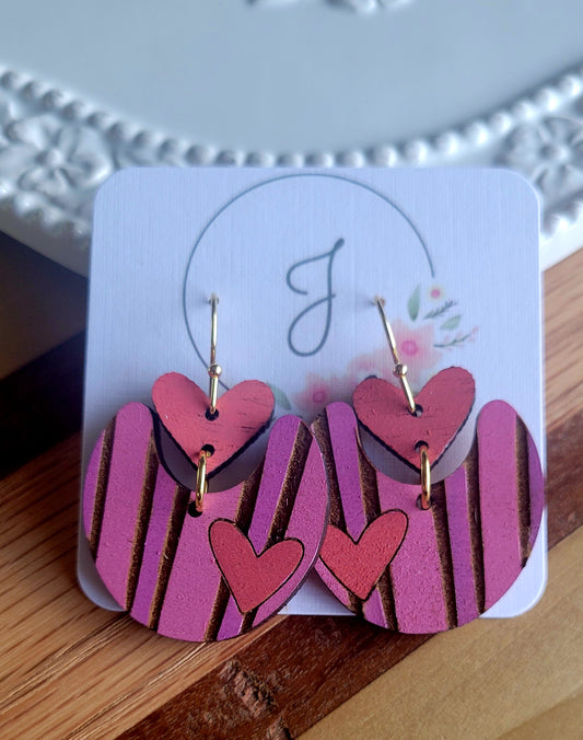 Painted Heart Wood Earrings