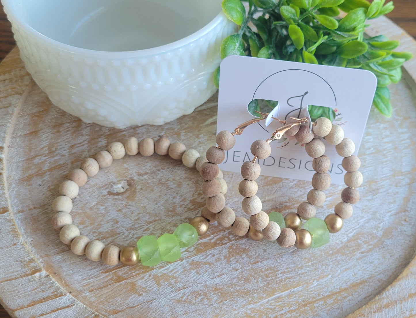 Green Glass Earrings and Bracelets