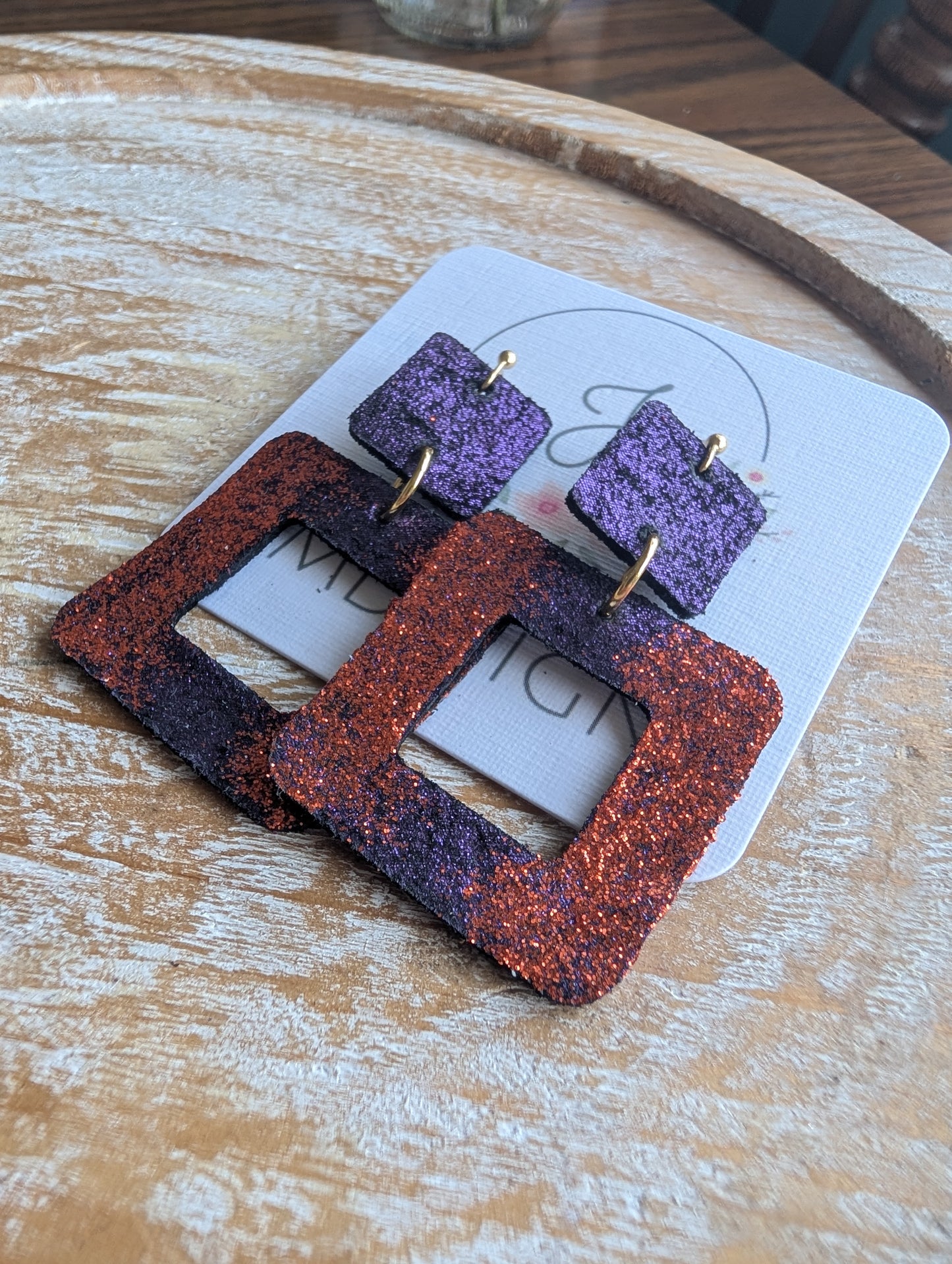 Purple and Orange Square Earrings