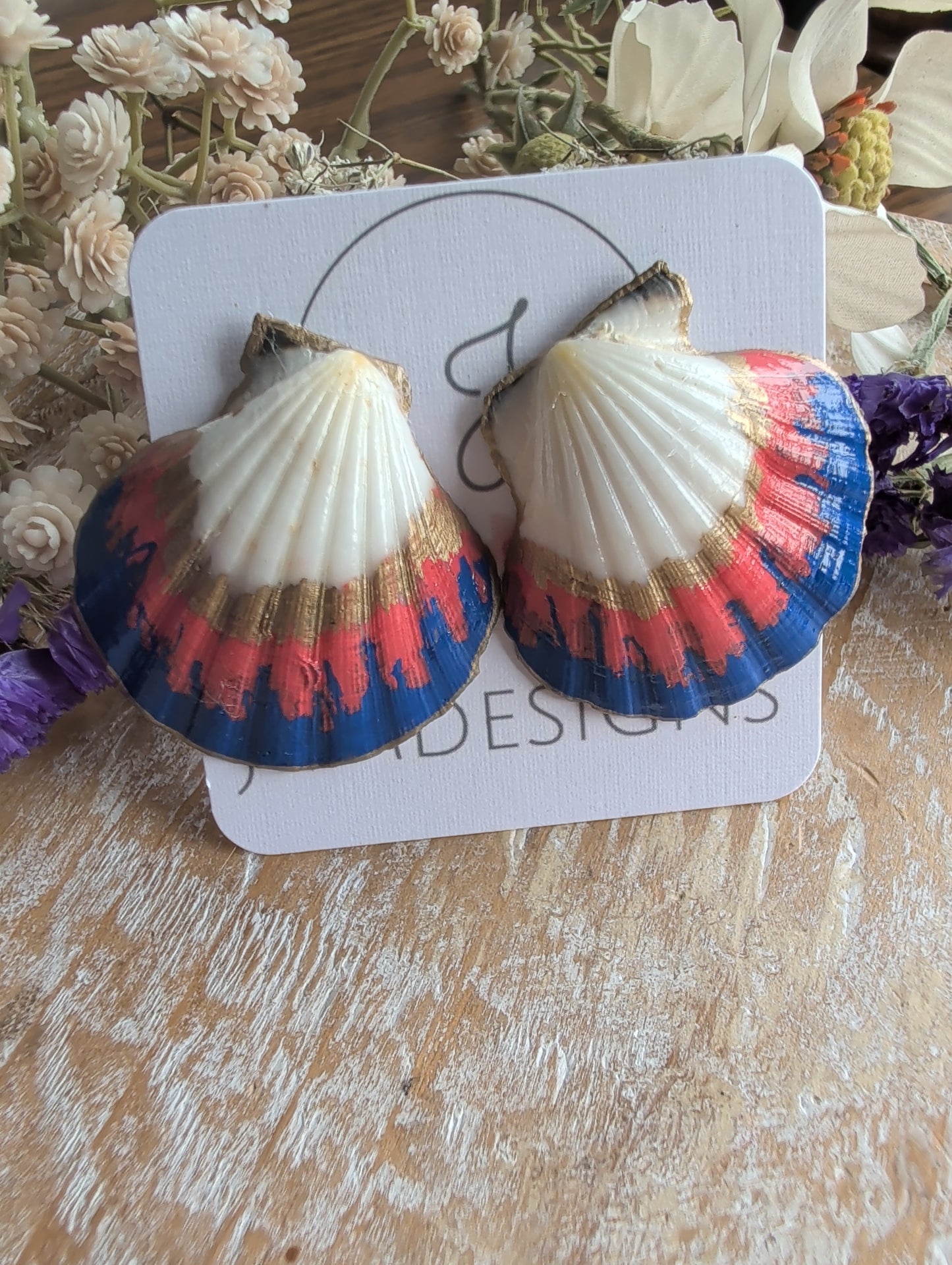 Red, White and Blue Seashell Earrings
