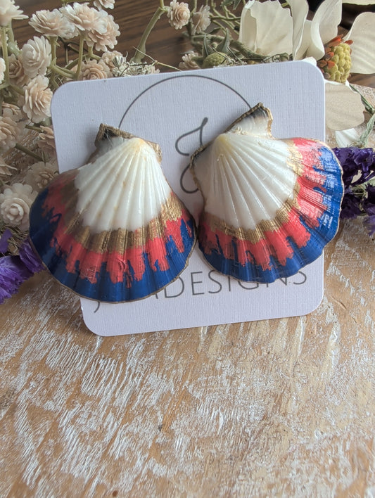 Red, White and Blue Seashell Earrings